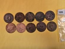 Ten mixed Large Cents