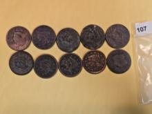 Ten mixed Large Cents