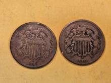 1864 and 1865 Two cent pieces