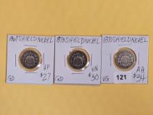 1867, 1873 and 1870 Shield Nickels