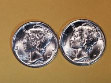 Two Very Choice Brilliant Uncirculated Mercury Dimes