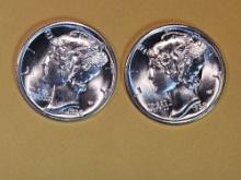 Two GEM Brilliant Uncirculated Mercury Silver Dimes