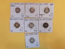 Seven mixed Seated Liberty Dimes