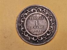 1915 Tunisia 1 franc in Very Fine