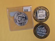 Three Ten Dollar .999 fine silver center Casino Gaming Tokens