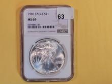 KEY DATE! NGC 1986 American Silver Eagle in Mint State 69