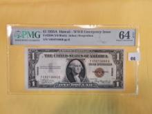 * PMG 1935-A One Dollar Silver Certificate HAWAII Overprint in CHOICE UNC 64 EPQ