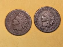 1876 and 1878 Indian Cents in Very Good
