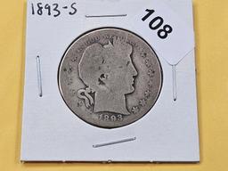Semi-key 1893-S Barber Silver Half Dollar