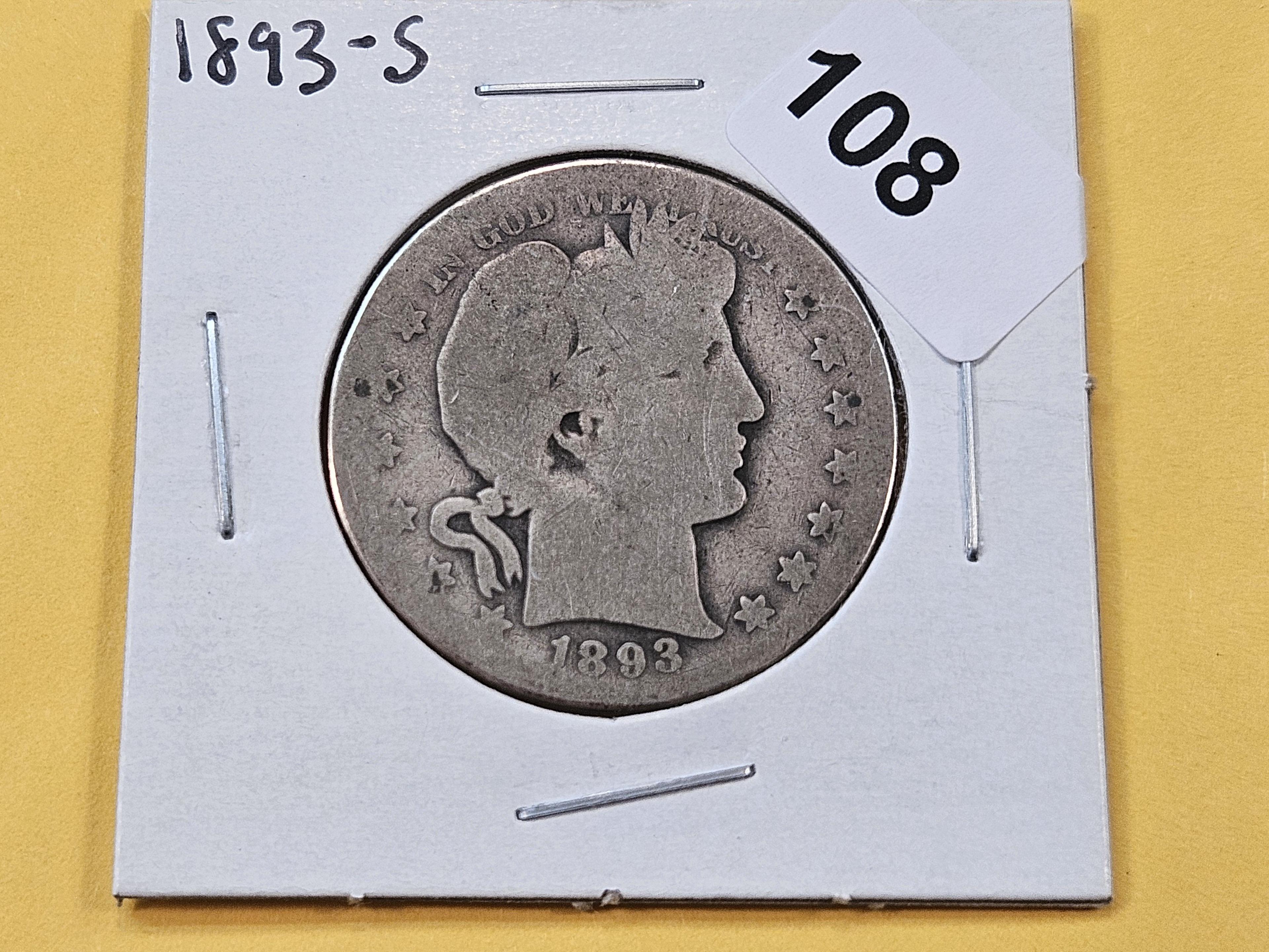 Semi-key 1893-S Barber Silver Half Dollar