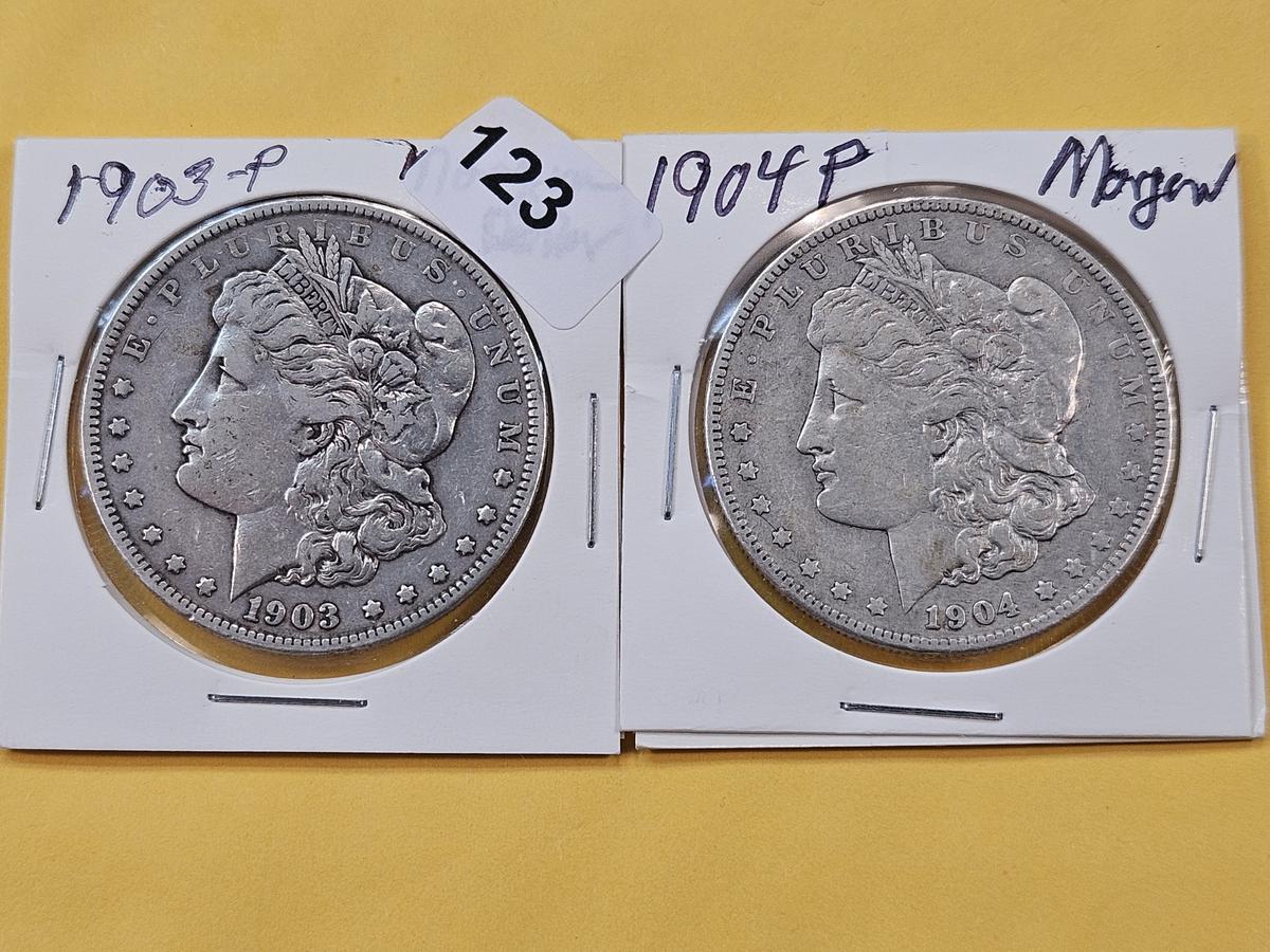 Two Morgan Silver Half Dollars