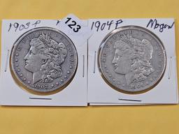 Two Morgan Silver Half Dollars