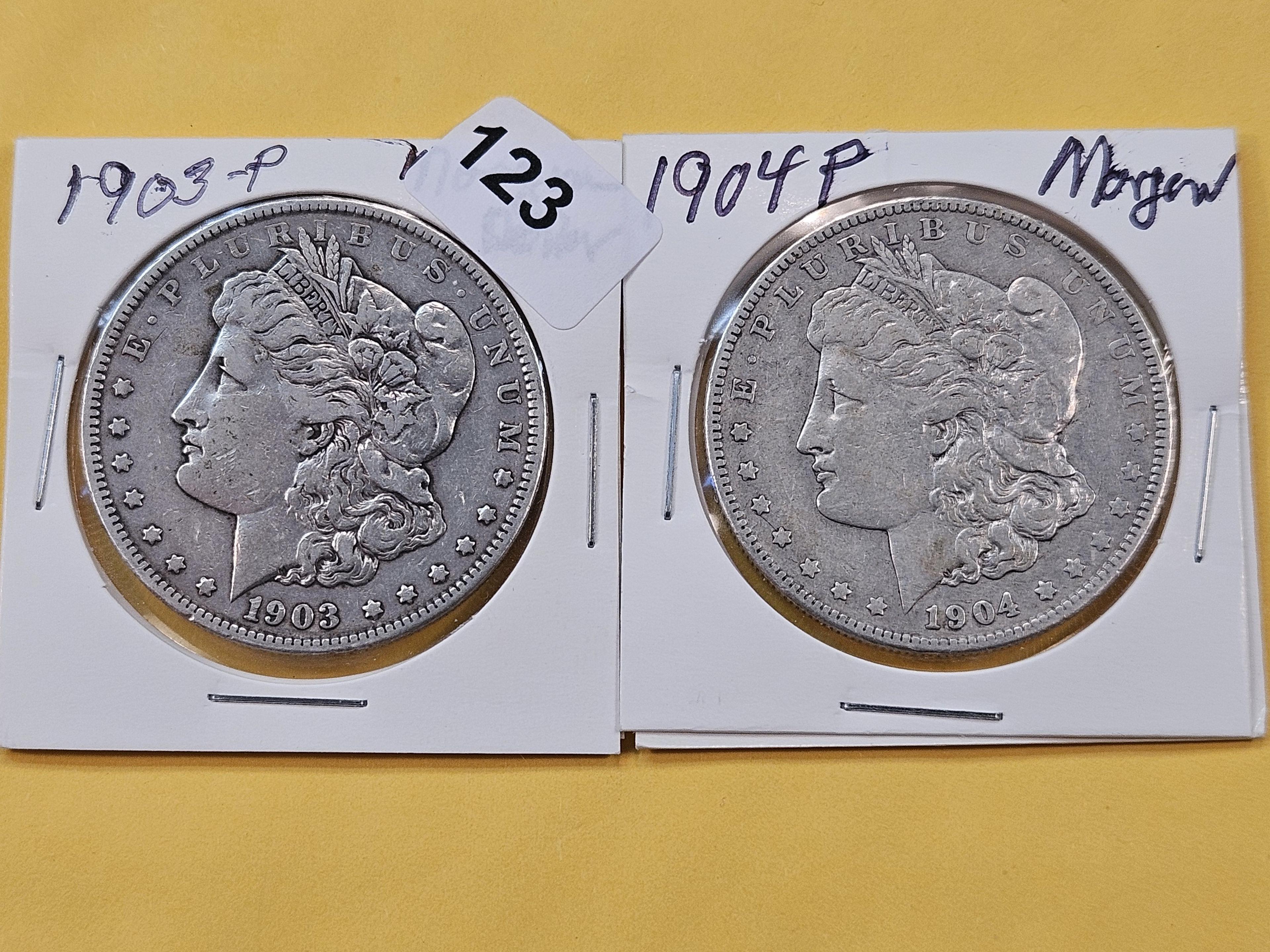 Two Morgan Silver Half Dollars