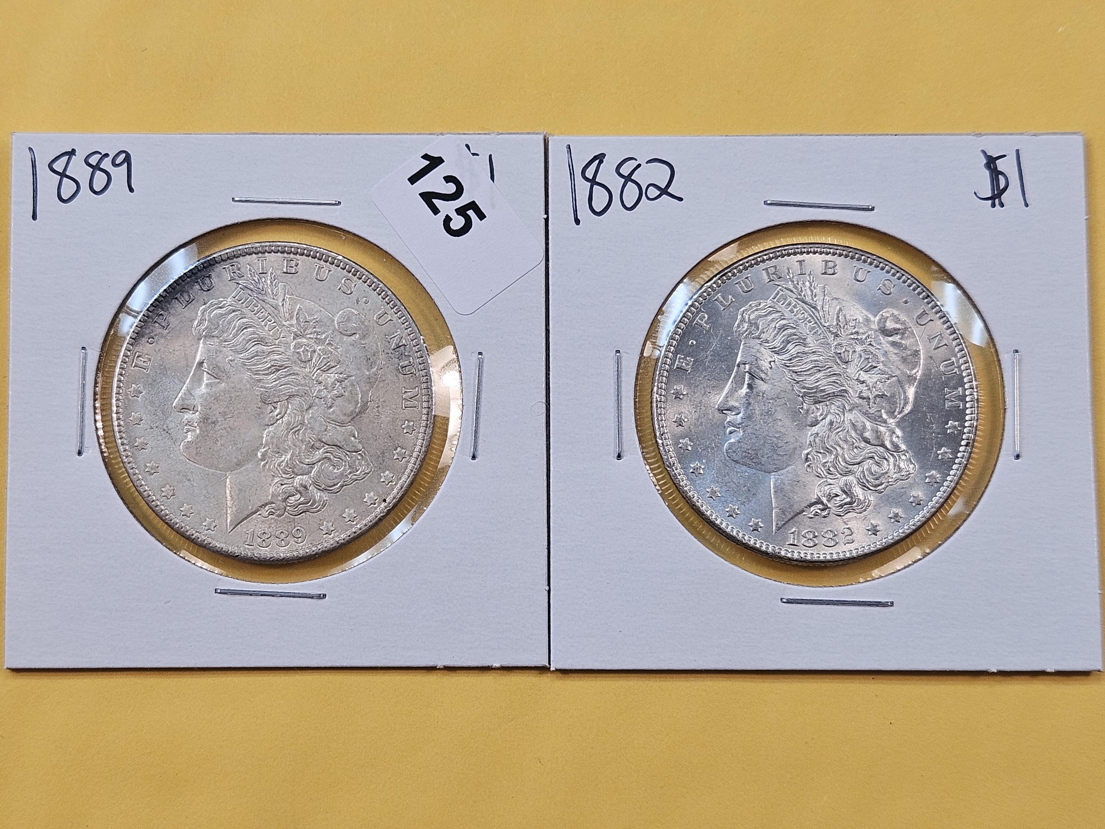 Two Bright About Uncirculated Morgan Silver Dollars