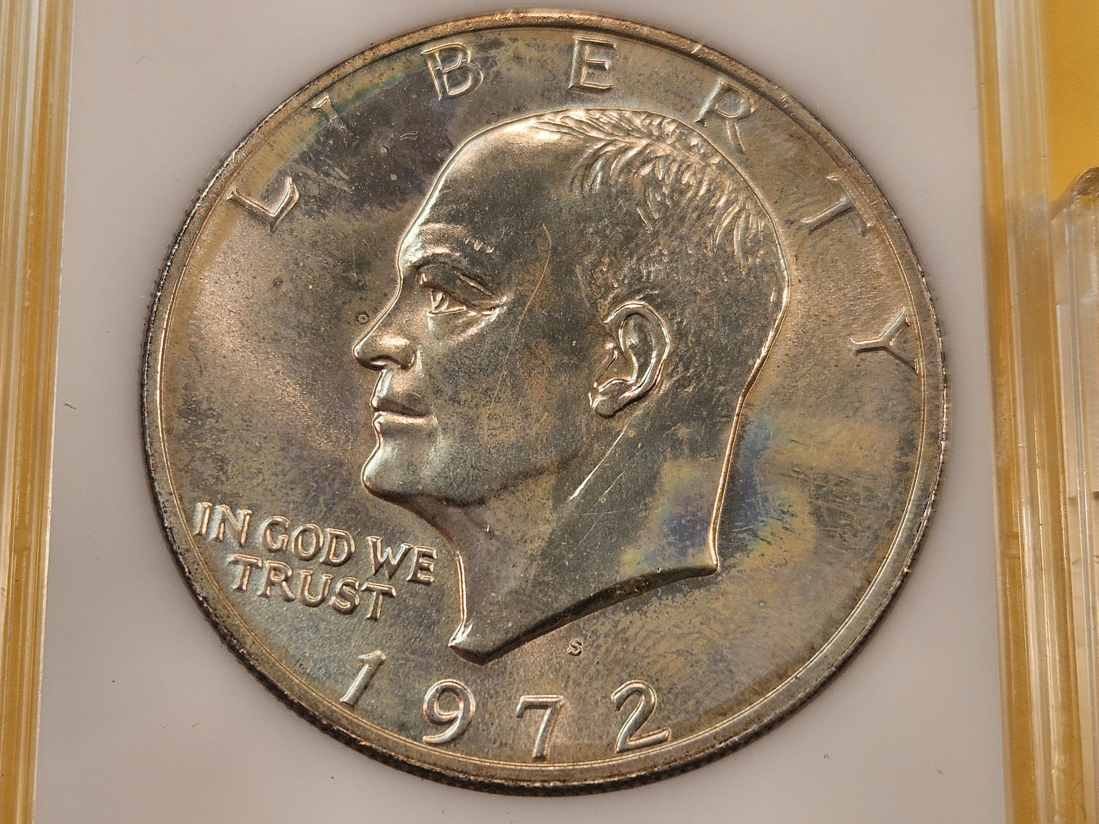 Five Uncirculated Eisenhower Dollars, one Silver