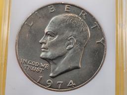 Five Uncirculated Eisenhower Dollars, one Silver