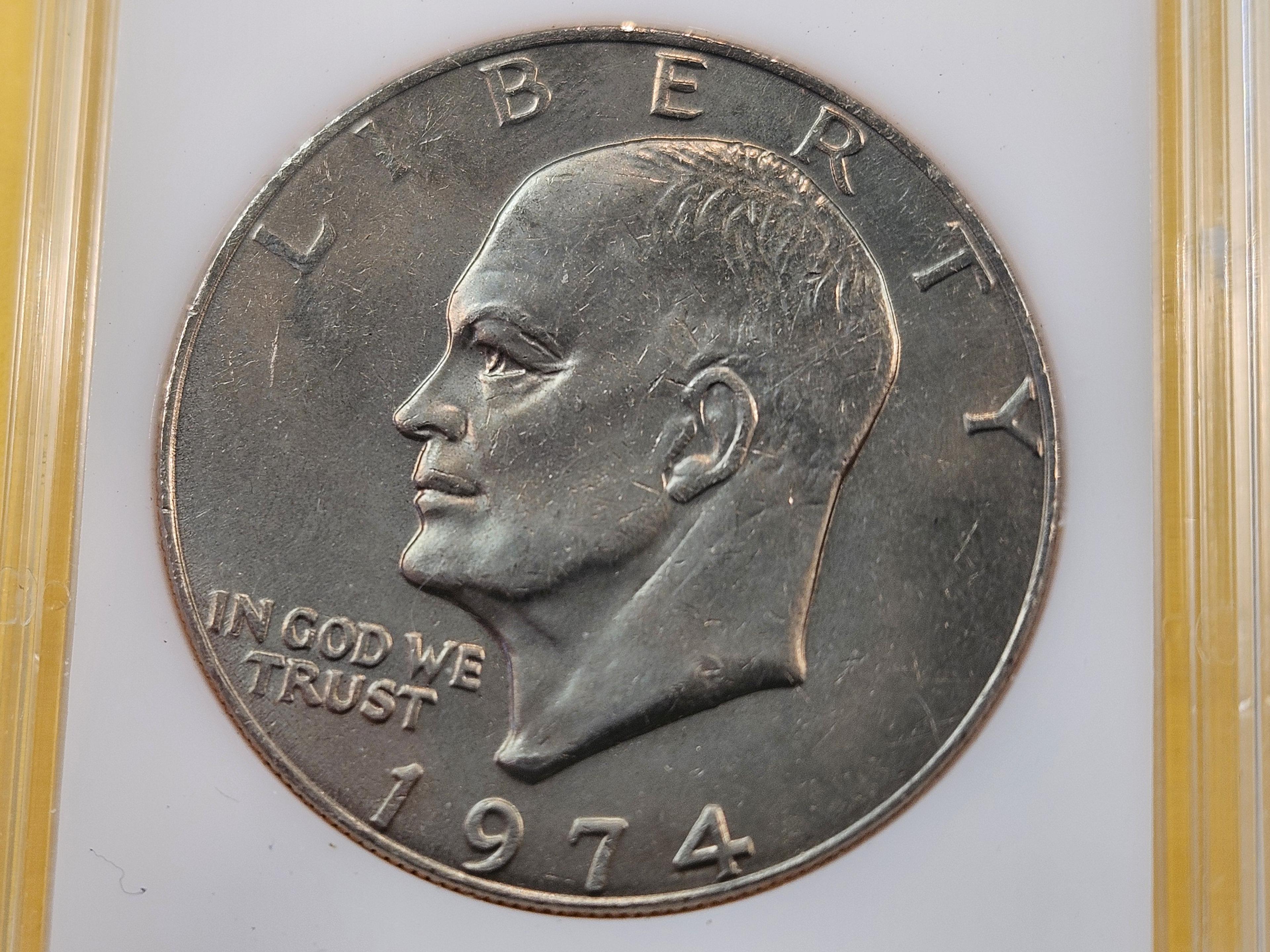 Five Uncirculated Eisenhower Dollars, one Silver