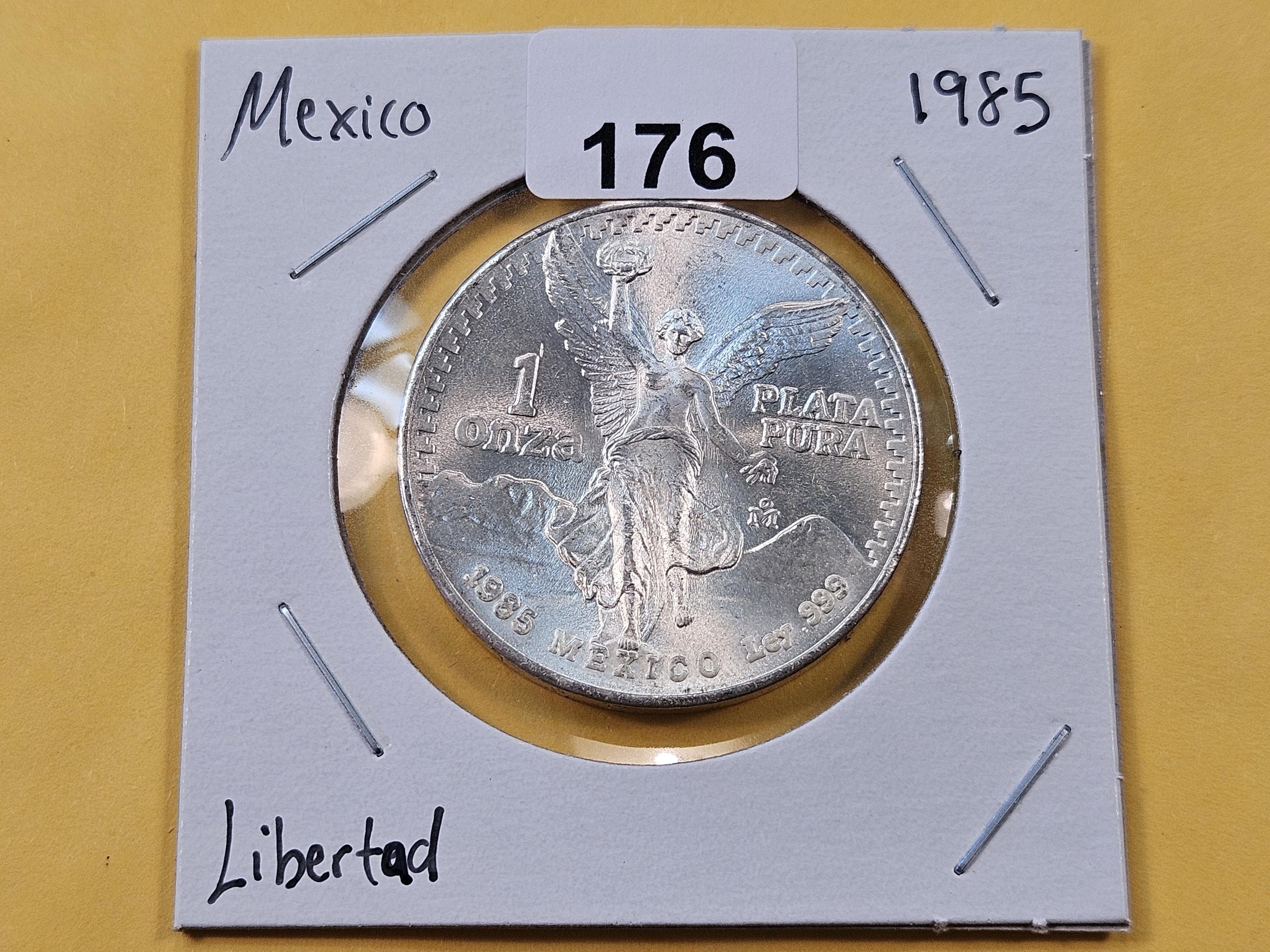 GEM Brilliant Uncirculated 1985 Mexico Silver Onza