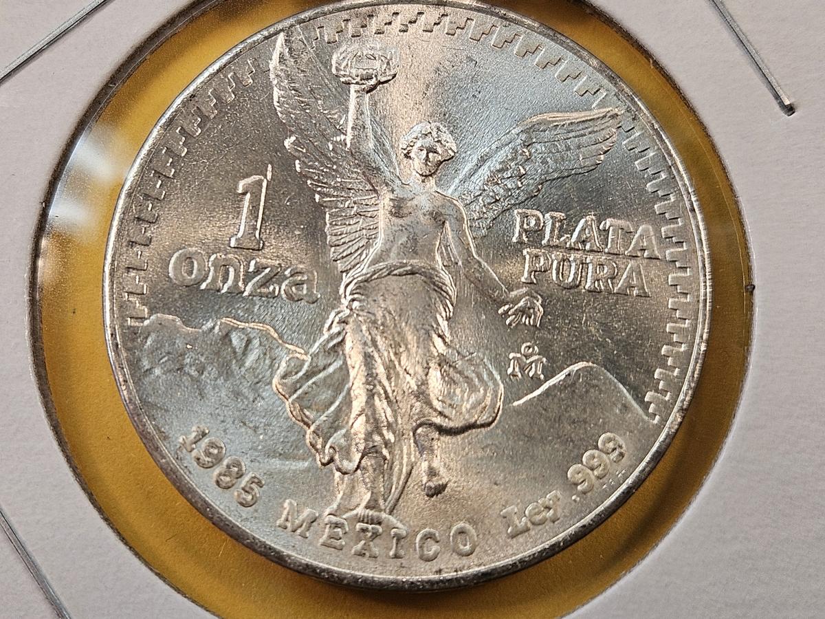 GEM Brilliant Uncirculated 1985 Mexico Silver Onza