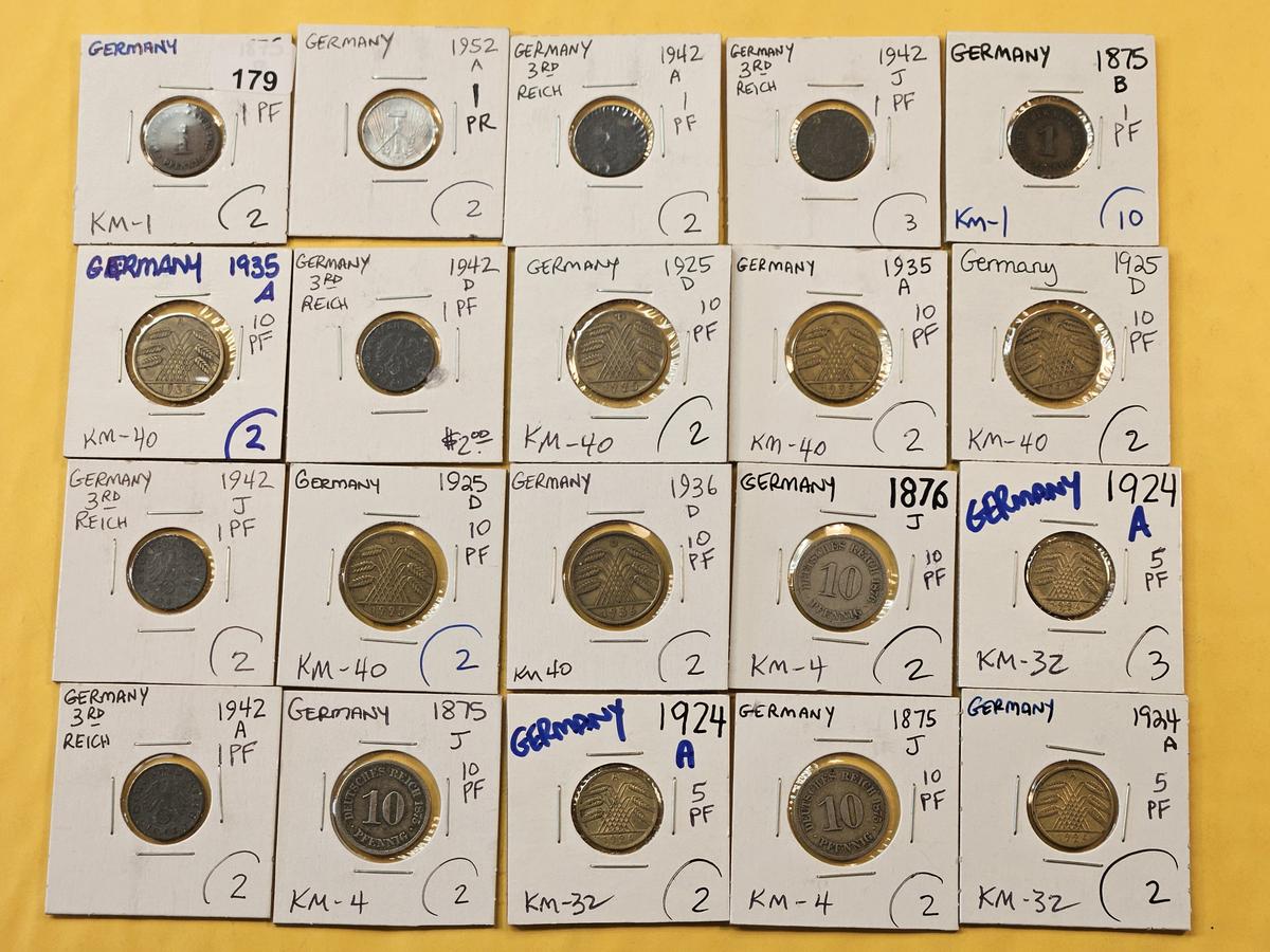 Twenty Circulated- About Uncirculated World coins from Germany
