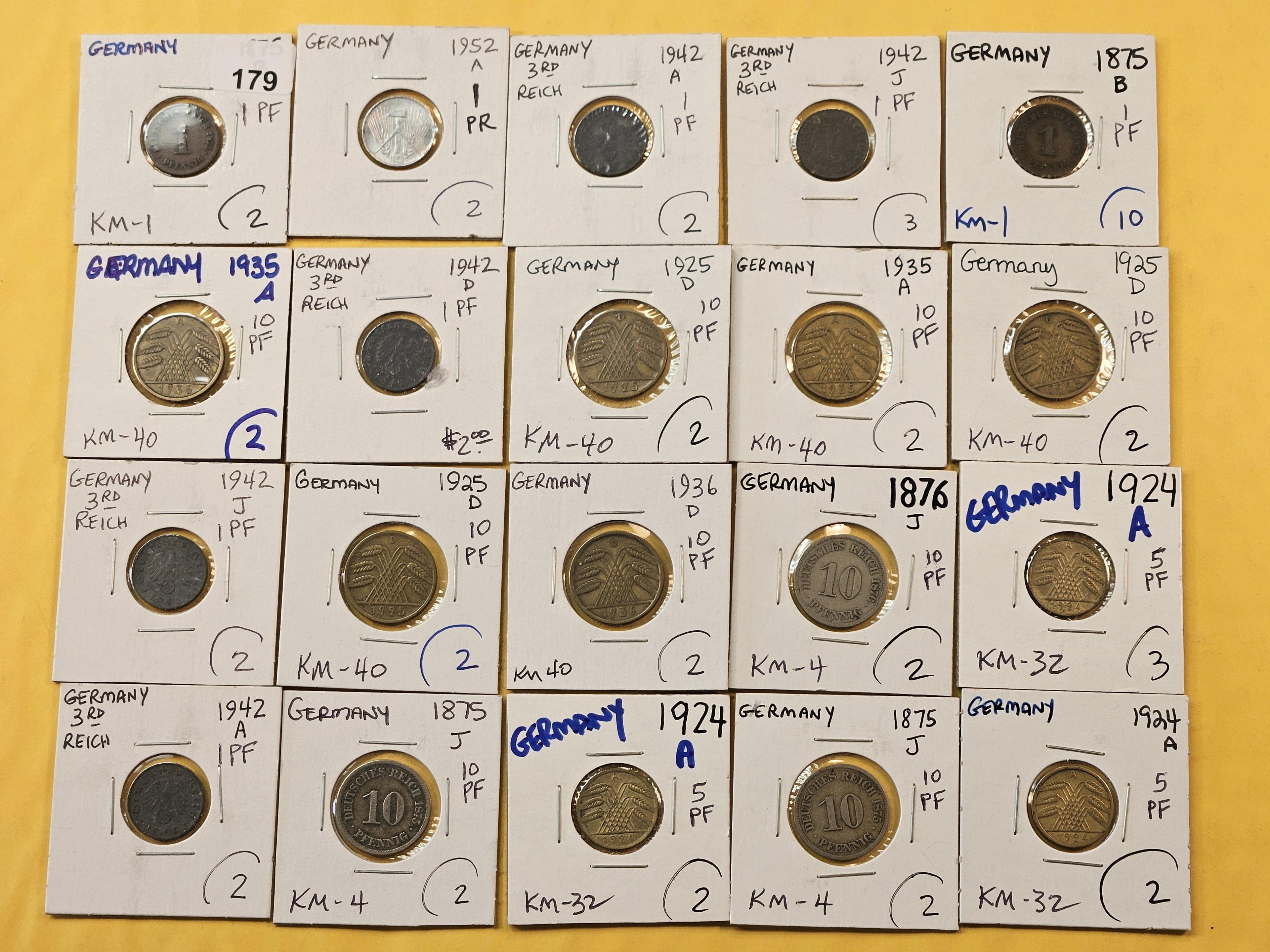 Twenty Circulated- About Uncirculated World coins from Germany