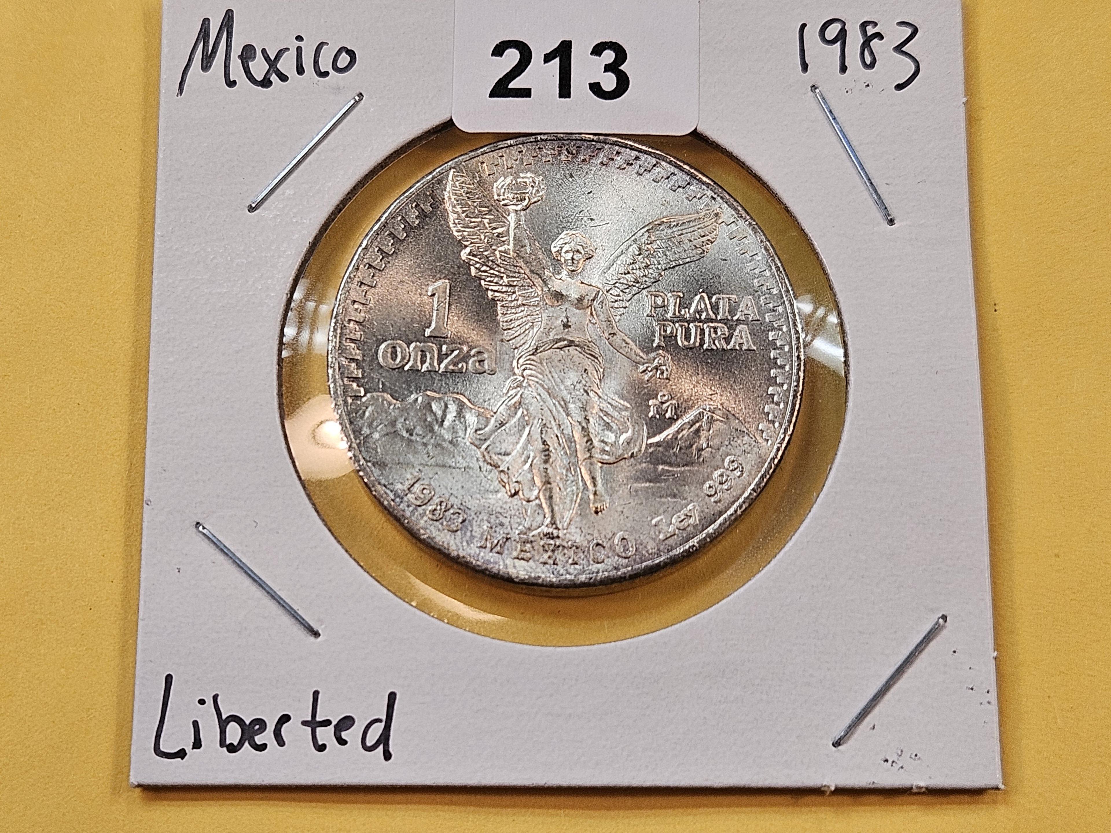 GEM Brilliant Uncirculated 1983 Mexico Silver Onza
