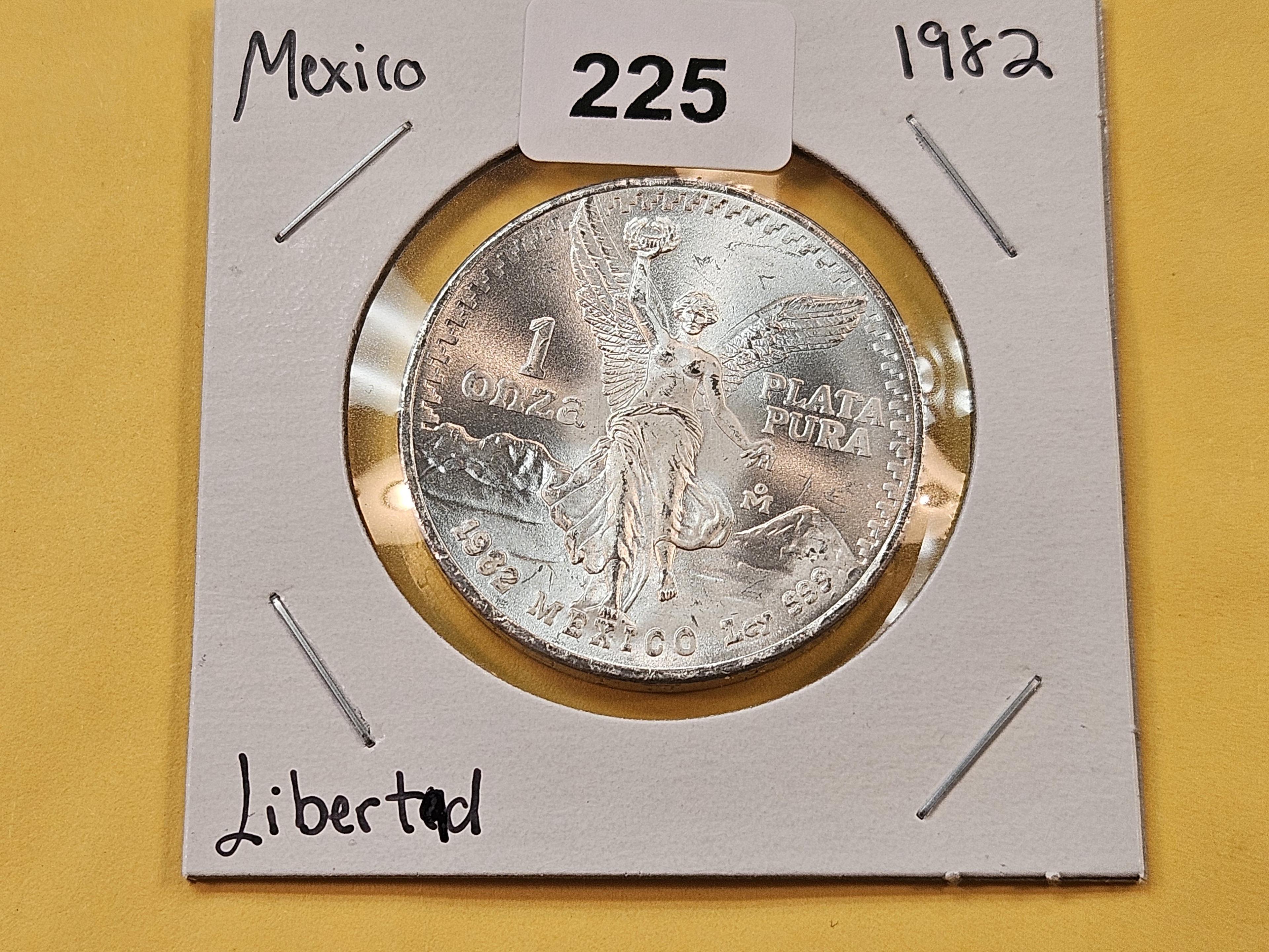 GEM Brilliant Uncirculated 1982 Mexico Silver Onza