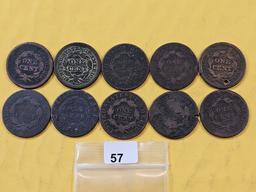 Bag with Ten Large Cents
