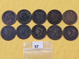 Bag with Ten Large Cents
