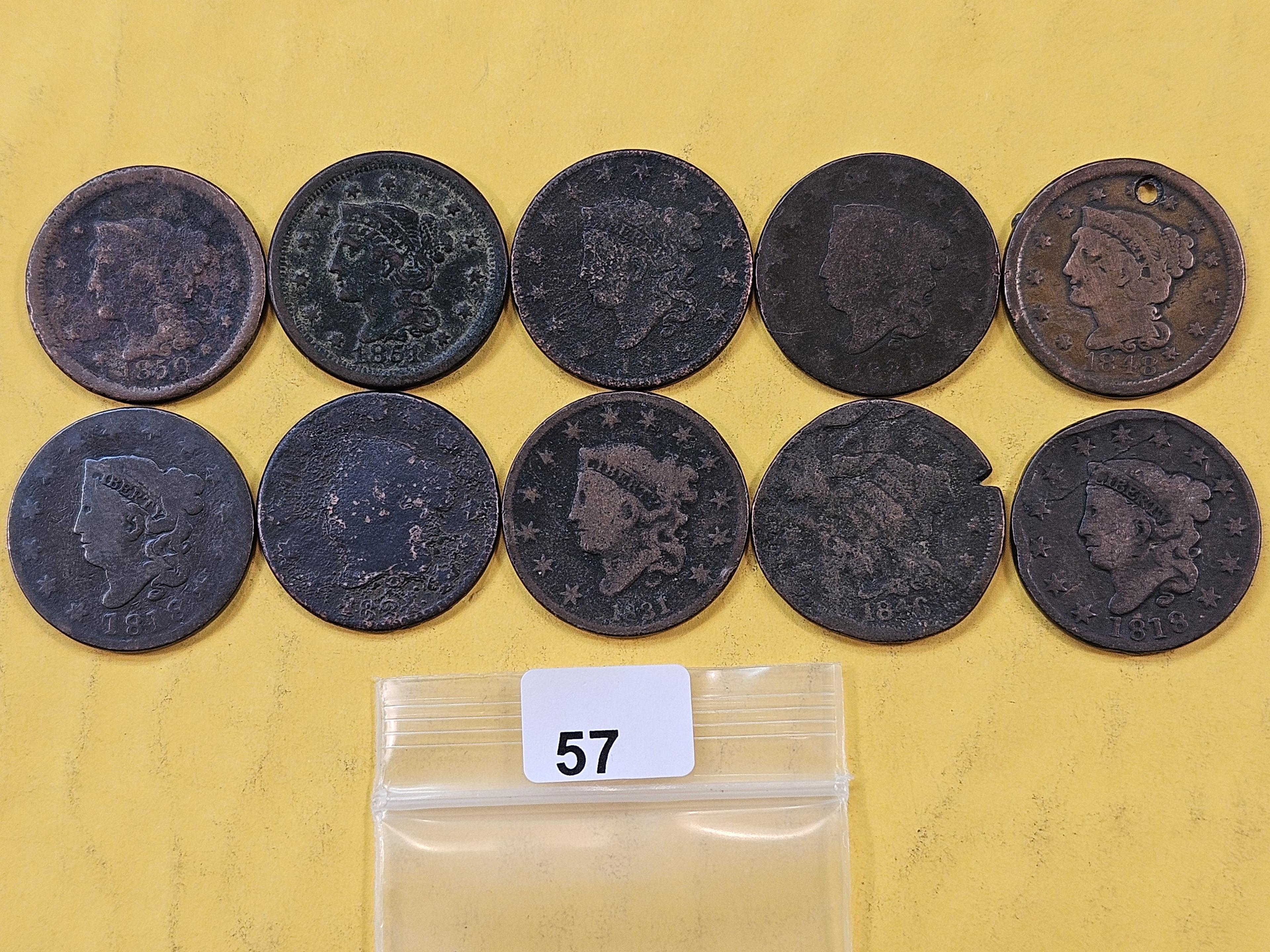 Bag with Ten Large Cents