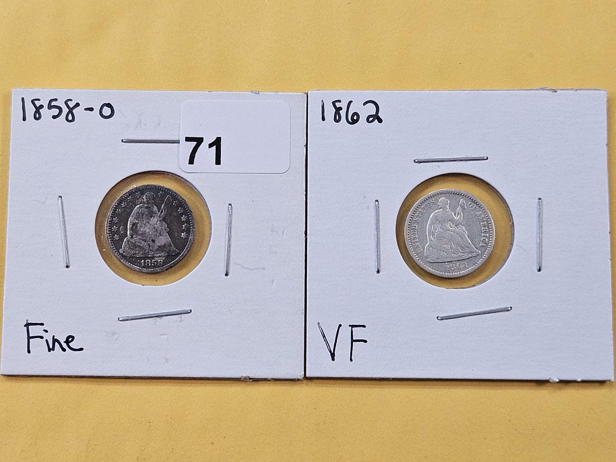 Two Little Better Seated Liberty Half Dimes