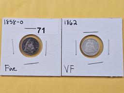 Two Little Better Seated Liberty Half Dimes