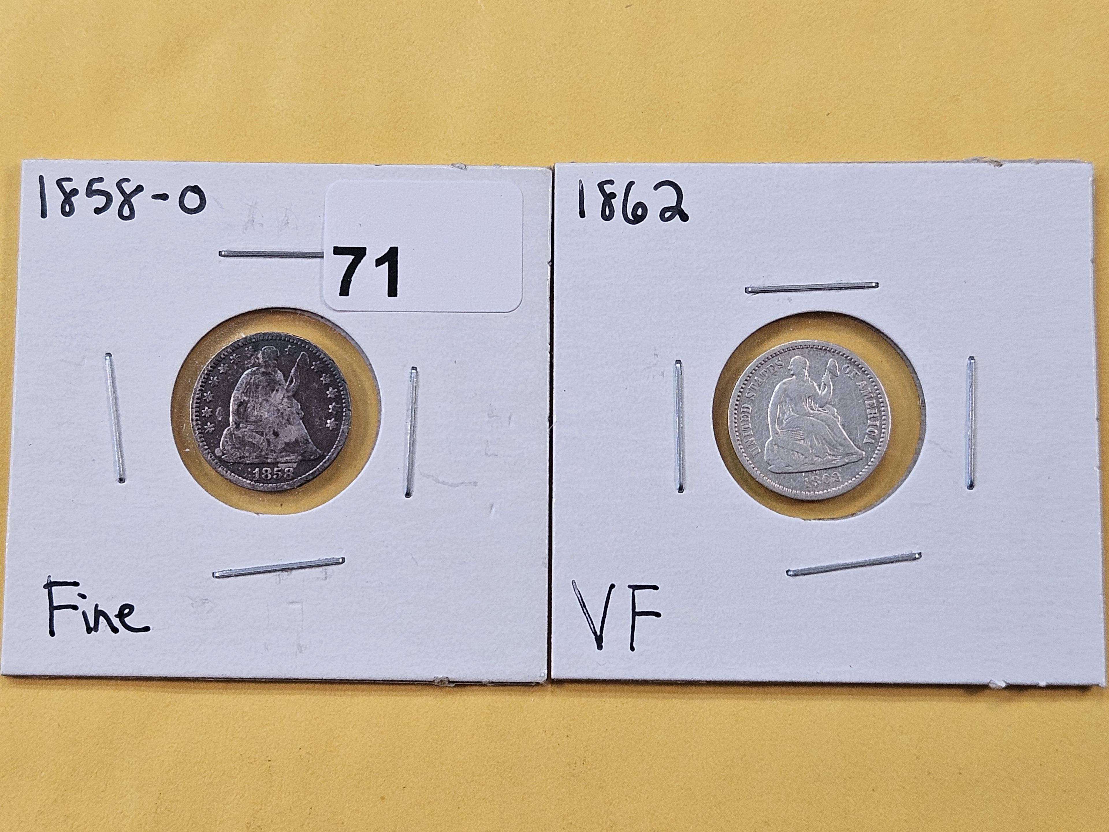 Two Little Better Seated Liberty Half Dimes