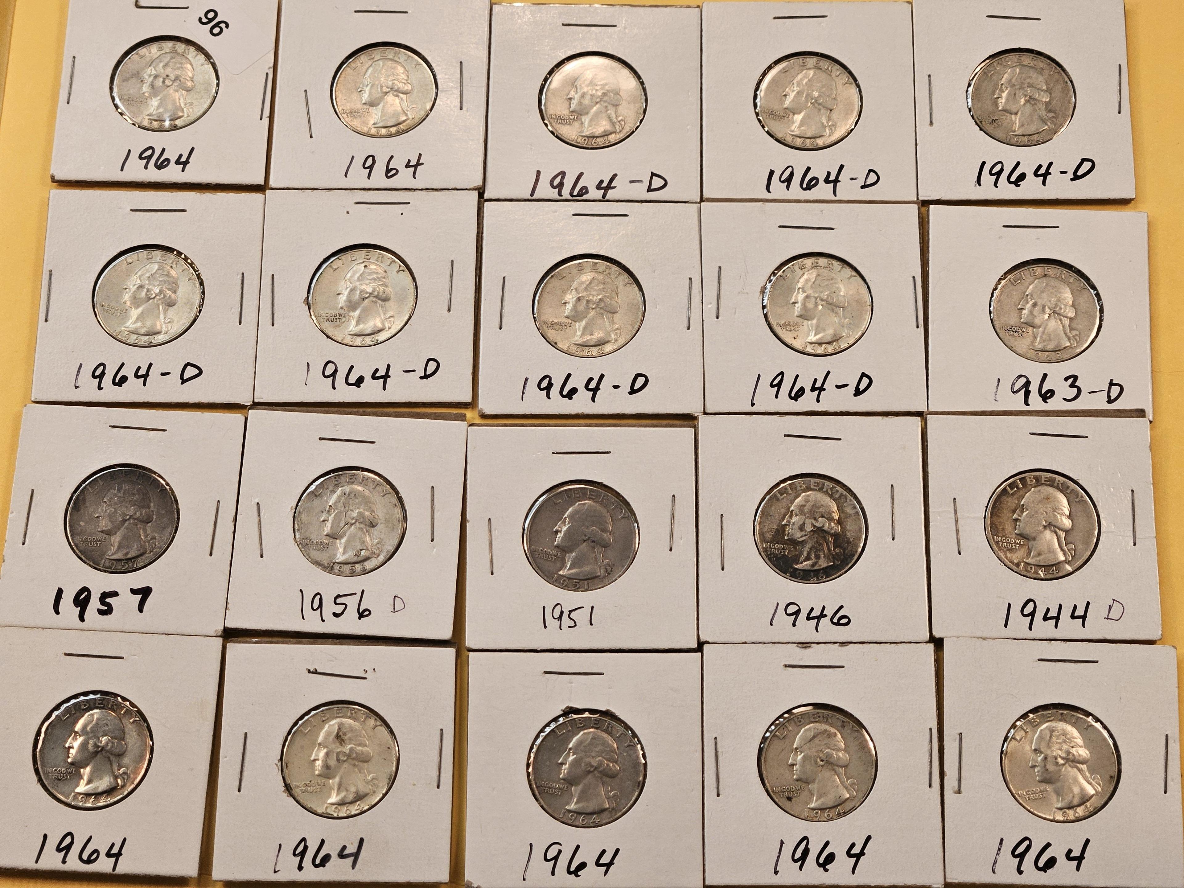 Twenty Washington Silver Quarters