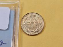 GOLD! Brilliant Uncirculated 1945 Mexican Two Peso Gold