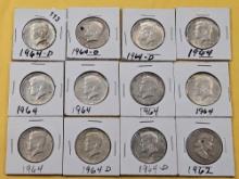 Eleven 90% Silver Kennedy Half Dollars and a Franklin