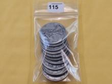 Ten Mixed Silver Half Dollars, Mostly Walkers