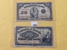 Two Canadian Twenty-five Cent Fractional Notes