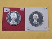 1975 GEM Proof Bermuda Silver Twenty-five Dollars and 1973 GEM Proof Bahamas Ten Dollars