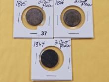 Three Circulated Two Cent Pieces