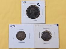 Three Circulated One Cent Pieces