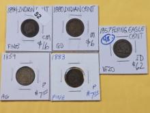 Five 1-Cent Pieces