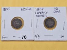 Two Seated Liberty Half Dimes