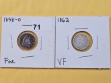 Two Little Better Seated Liberty Half Dimes