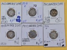 Six Little Better Barber Silver Dimes