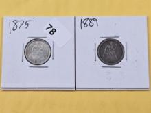 Two Seated Liberty Silver Dimes