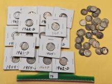 Forty-five Silver Dimes, mostly Jeffersons with a few Mercurys