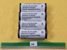 Four US Mint-Wrapped Rolls of GEM BU America the Beautiful Quarters