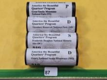 Four US Mint-Wrapped Rolls of GEM BU America the Beautiful Quarters