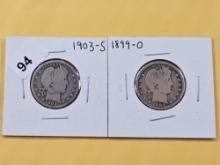 Two Barber Silver Quarters